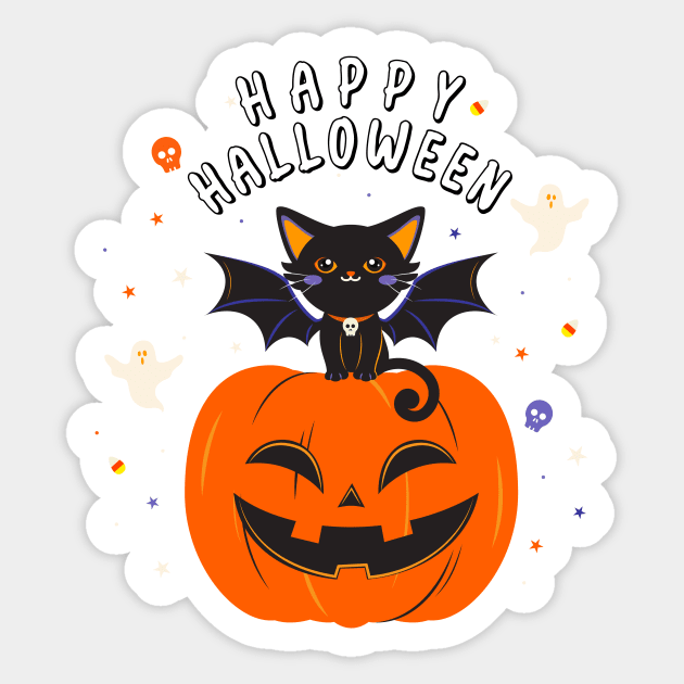 Happy halloween With cat and Pumpkin Sticker by Novelty-art